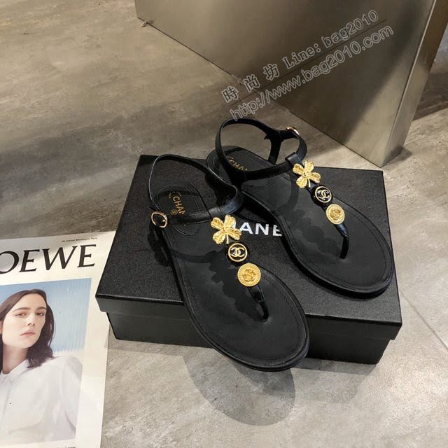 Chanel女鞋 香奈兒2020春夏新款 時尚百搭 雙c夾趾涼鞋  naq1281